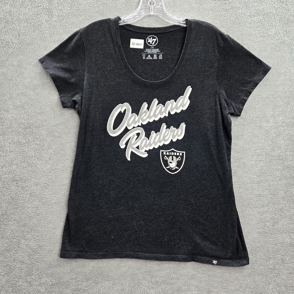 Oakland Raiders‎ Women Shirt  Large Gray '47 Graphic Short Sleeve Scoop Neck